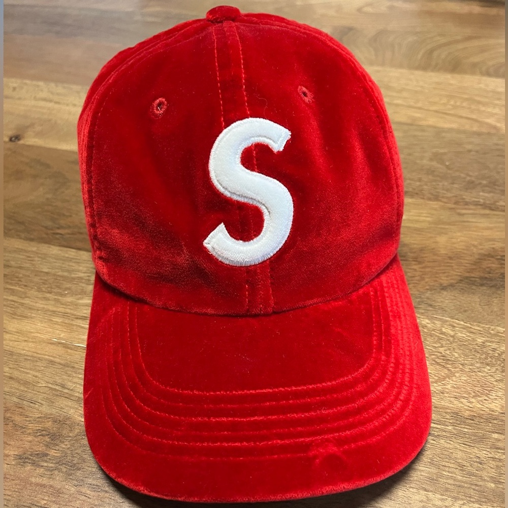 Supreme red velvet S logo hat